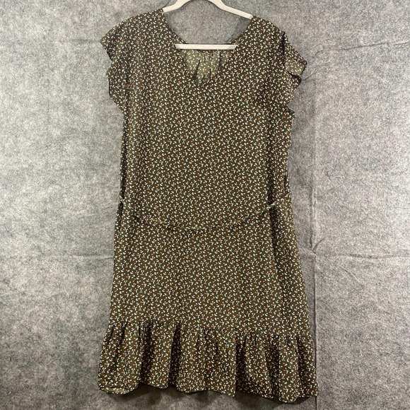 Boden Mini Dress 16 Green Floral Cynthia Ruffled A-Line Belted Plus Size - Picture 4 of 13